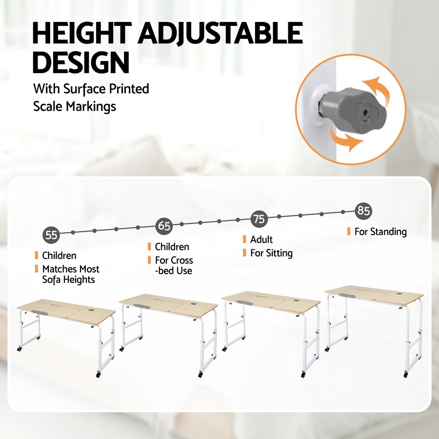 Artiss Mobile Laptop Desk Overbed Table Adjustable Computer Stand Bedside Cart