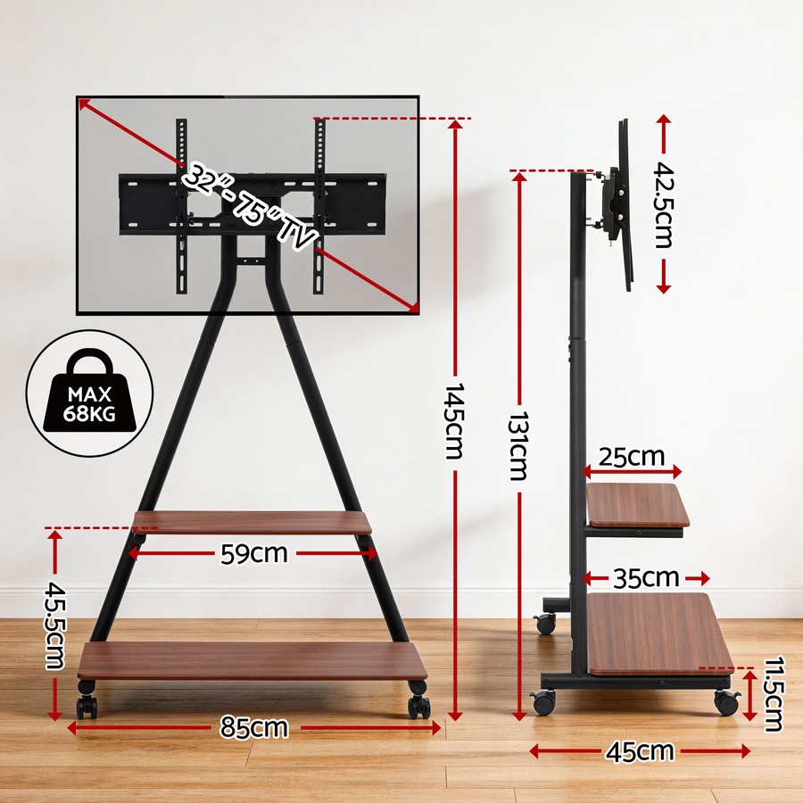 Artiss Mobile TV Stand Rolling Cart Wheels 32-75" Heavy Duty 133kg Mount Bracket