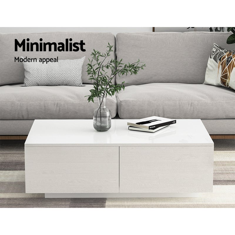 Artiss Modern Coffee Table 4 Storage, White Gloss Coffee Table With Drawers