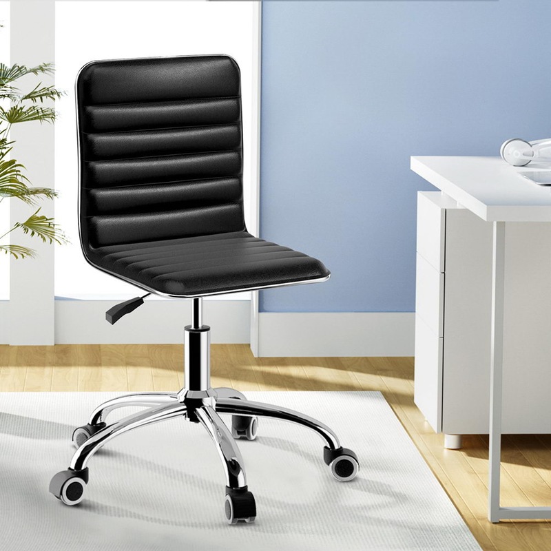 Buy Artiss Office Chair PU Leather Low Back Black MyDeal