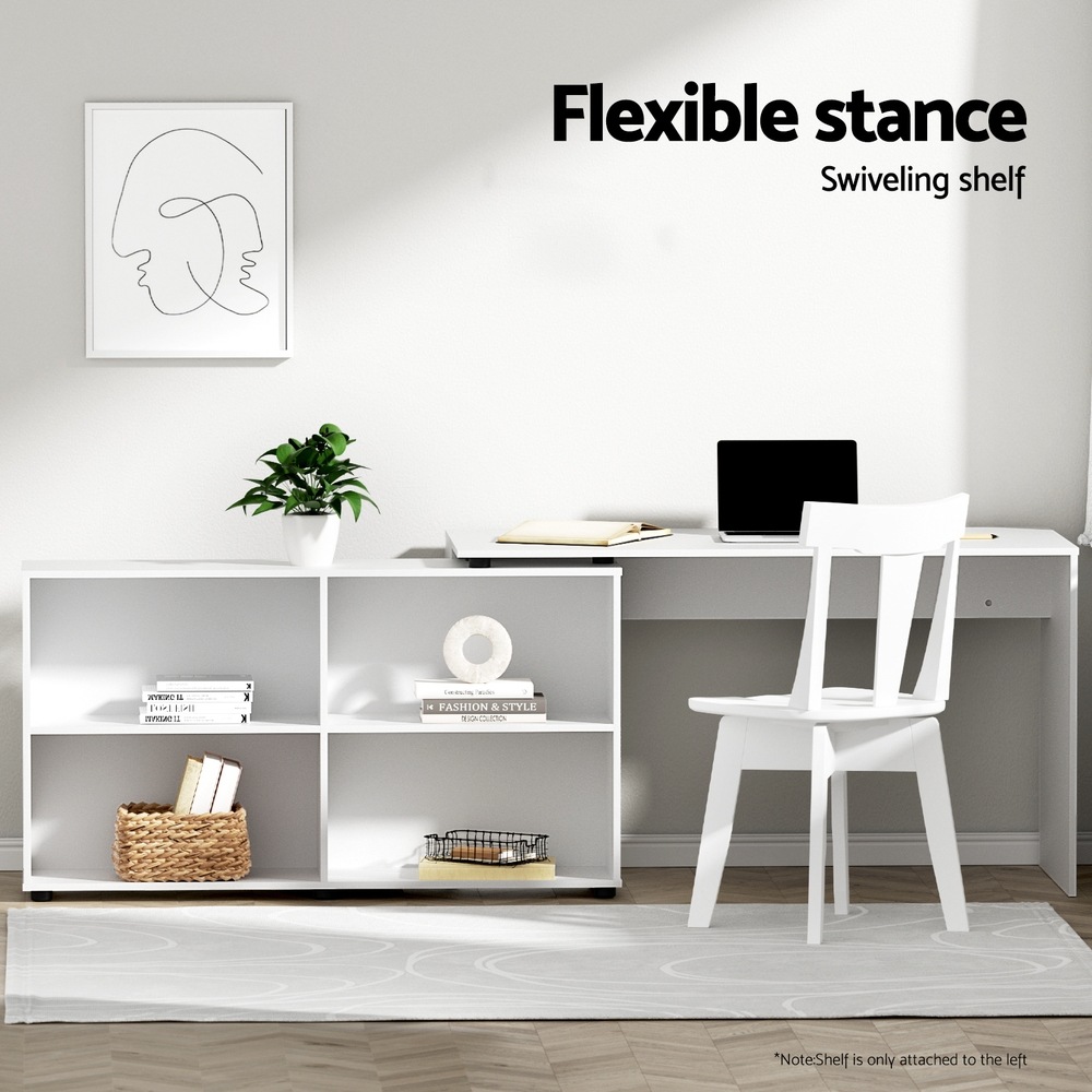 Artiss 130cm Computer Desk L-shape Corner Desks with Bookshelf White