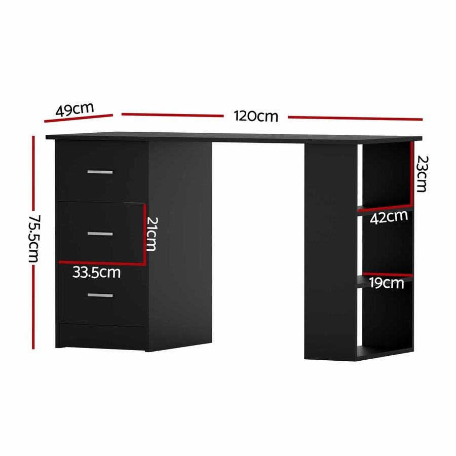 120cm Artiss Computer Desk Drawer Shelf Cabinet Black