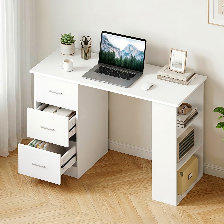 Artiss Computer Desk Home Office Desks Drawer Shelf Cabinet White