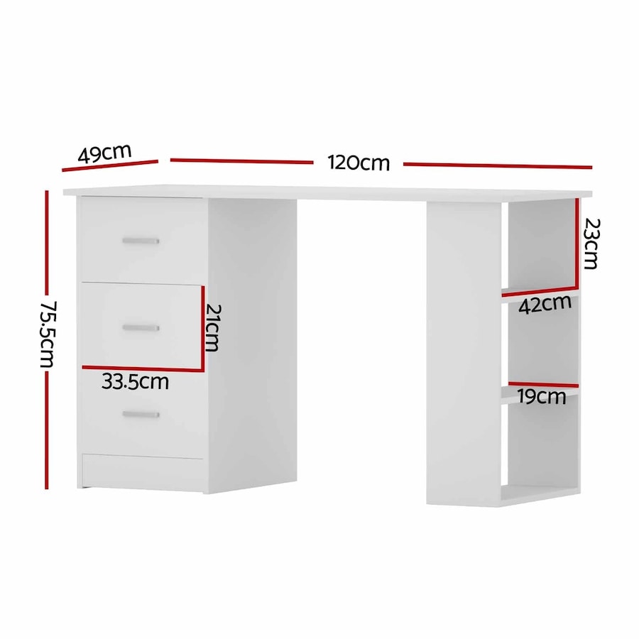 Artiss Computer Desk Home Office Desks Drawer Shelf Cabinet White