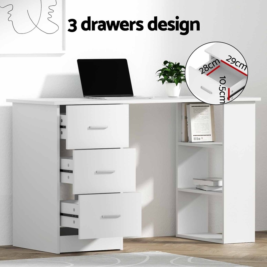Artiss Computer Desk Home Office Desks Drawer Shelf Cabinet White