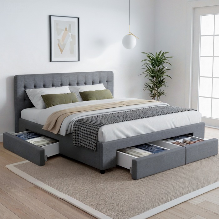 Artiss Queen Size Gas Lift Bed Frame Base With Storage Mattress Grey