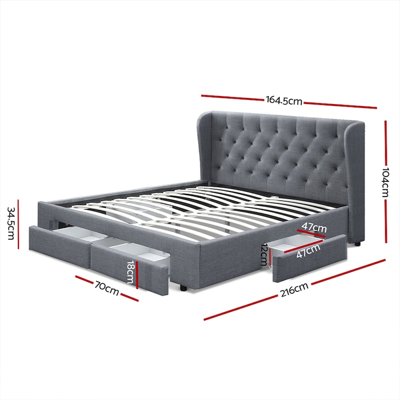 Buy Artiss Bed Frame Queen Size Storage Drawers Grey Mila - MyDeal