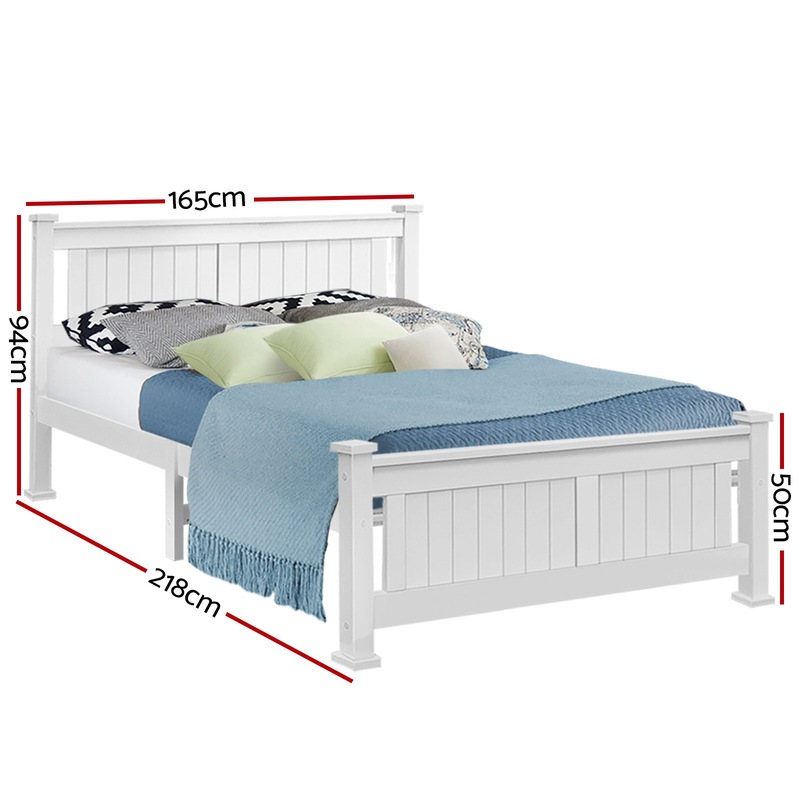 Buy Artiss Bed Frame Queen Size Wooden White RIO - MyDeal