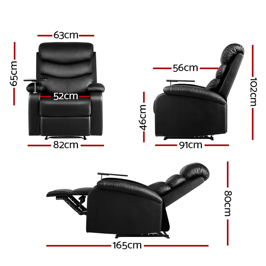 Artiss Recliner Chair Black Leather Lounge Sofa Armchair Home Furniture Rocking Nursing Feeding Single Couch