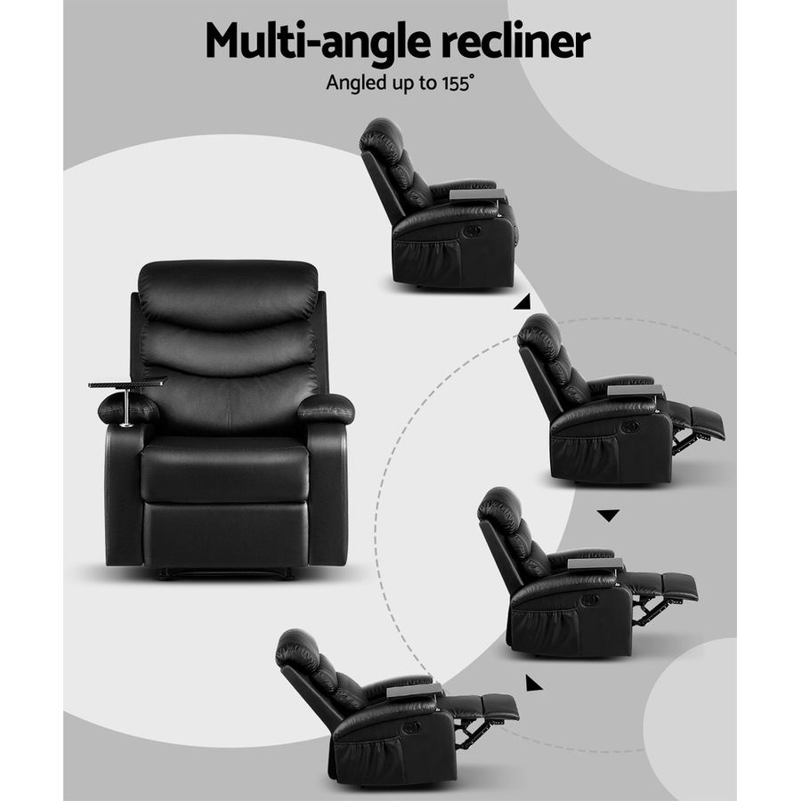 Artiss Recliner Chair Black Leather Lounge Sofa Armchair Home Furniture Rocking Nursing Feeding Single Couch