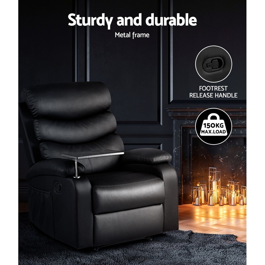 Artiss Recliner Chair Black Leather Lounge Sofa Armchair Home Furniture Rocking Nursing Feeding Single Couch