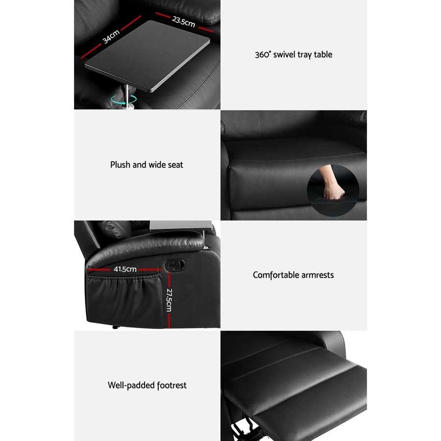 Artiss Recliner Chair Black Leather Lounge Sofa Armchair Home Furniture Rocking Nursing Feeding Single Couch