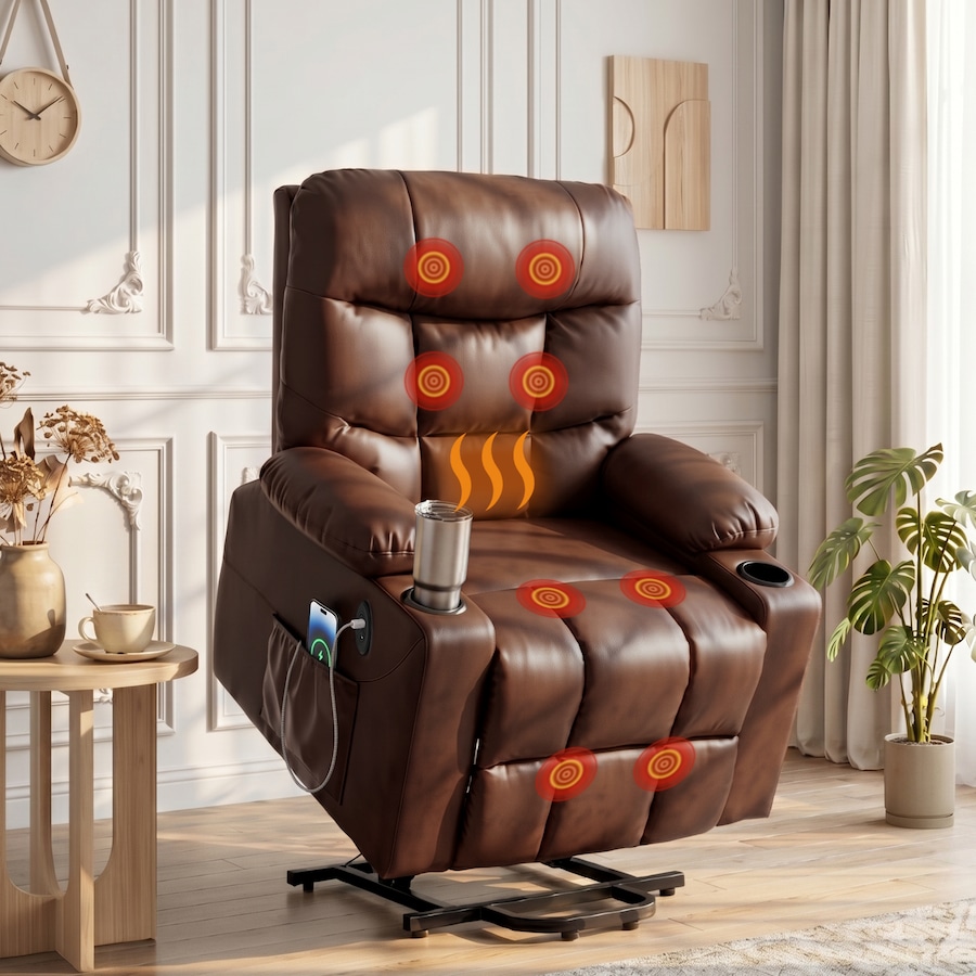 Artiss Recliner Chair 8-Point Massage Chairs Leather Ergonomic Lounge Heated Sofa Armchair Brown