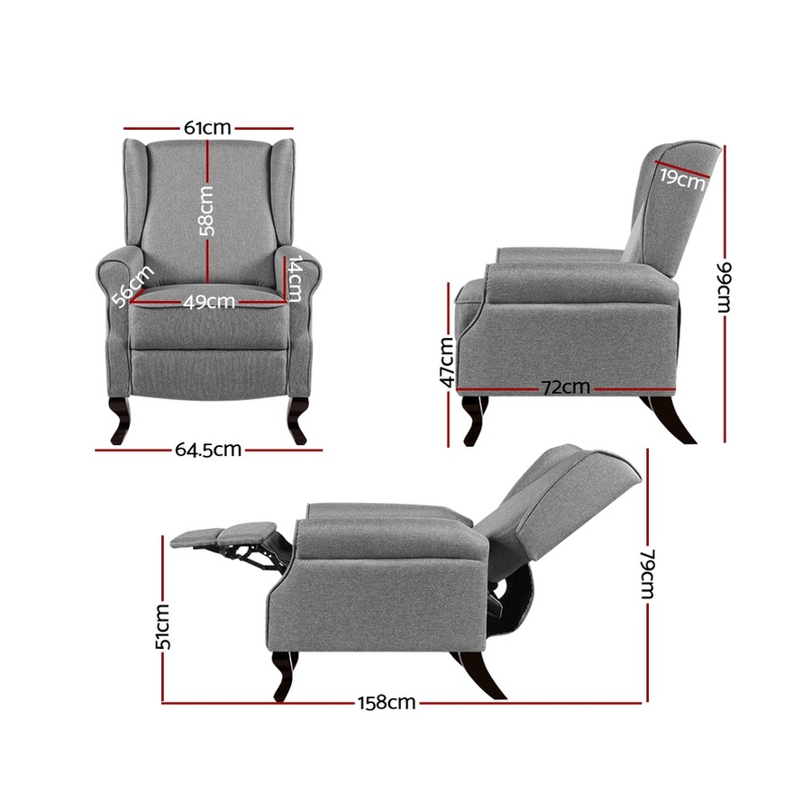 Artiss Recliner Chair Grey Fabric Lounge Sofa Armchair Home Furniture