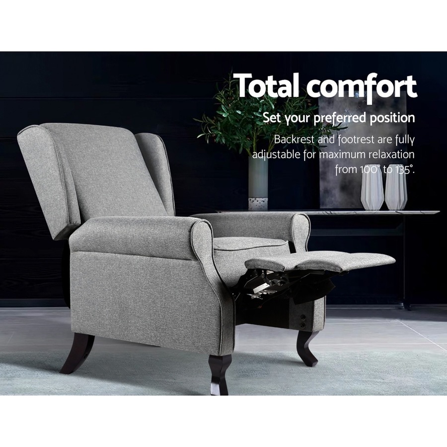 Artiss Recliner Chair Grey Fabric Lounge Sofa Armchair Home Furniture