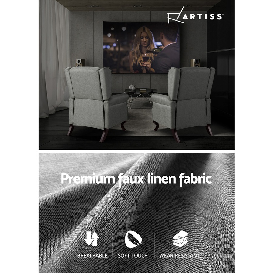 Artiss Recliner Chair Grey Fabric Lounge Sofa Armchair Home Furniture