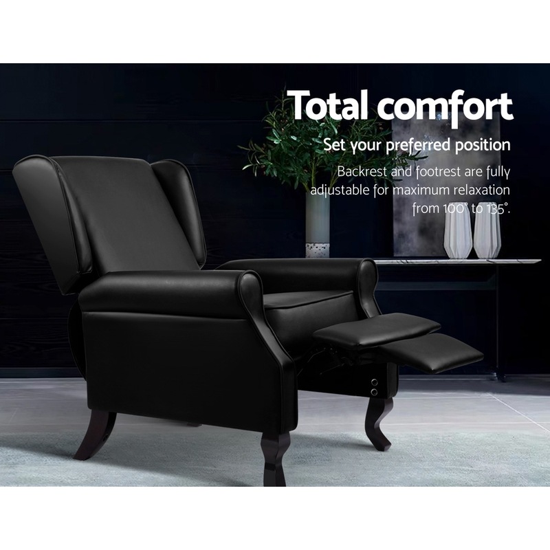 Buy Artiss Recliner Chair Sofa Armchair Lounge Black Leather MyDeal