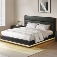 Artiss RGB LED Bed Frame King Size Gas Lift Base Storage Black Leather LUMI