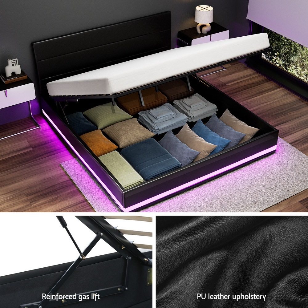 Buy 215x192 Artiss Bed Frame King LED Gas Lift LUMI MyDeal