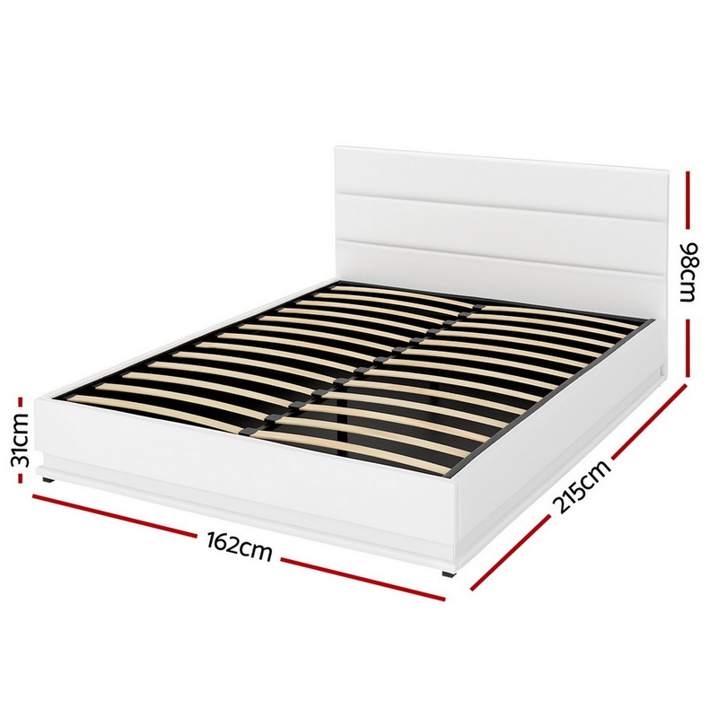 Buy Artiss Bed Frame Queen Size Gas Lift RGB LED White Lumi MyDeal