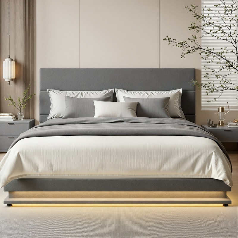 Buy Artiss Bed Frame Queen Size Gas Lift RGB LED Grey Lumi MyDeal