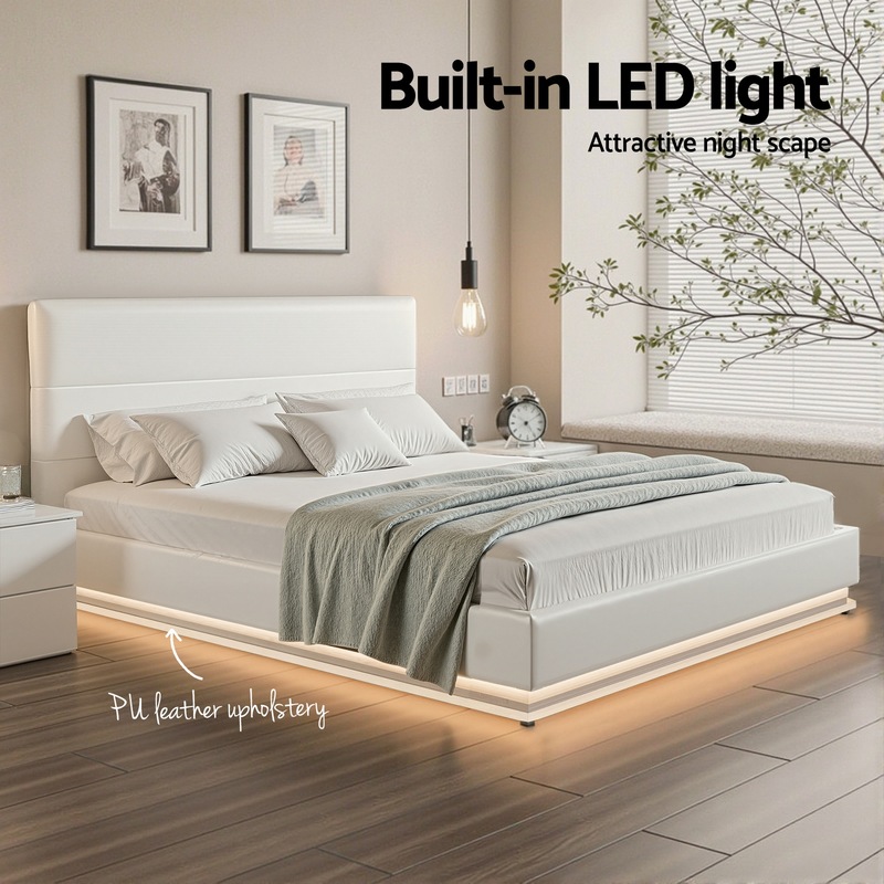 Buy Artiss Bed Frame Queen Double King Single RGB LED Gas Lift Base