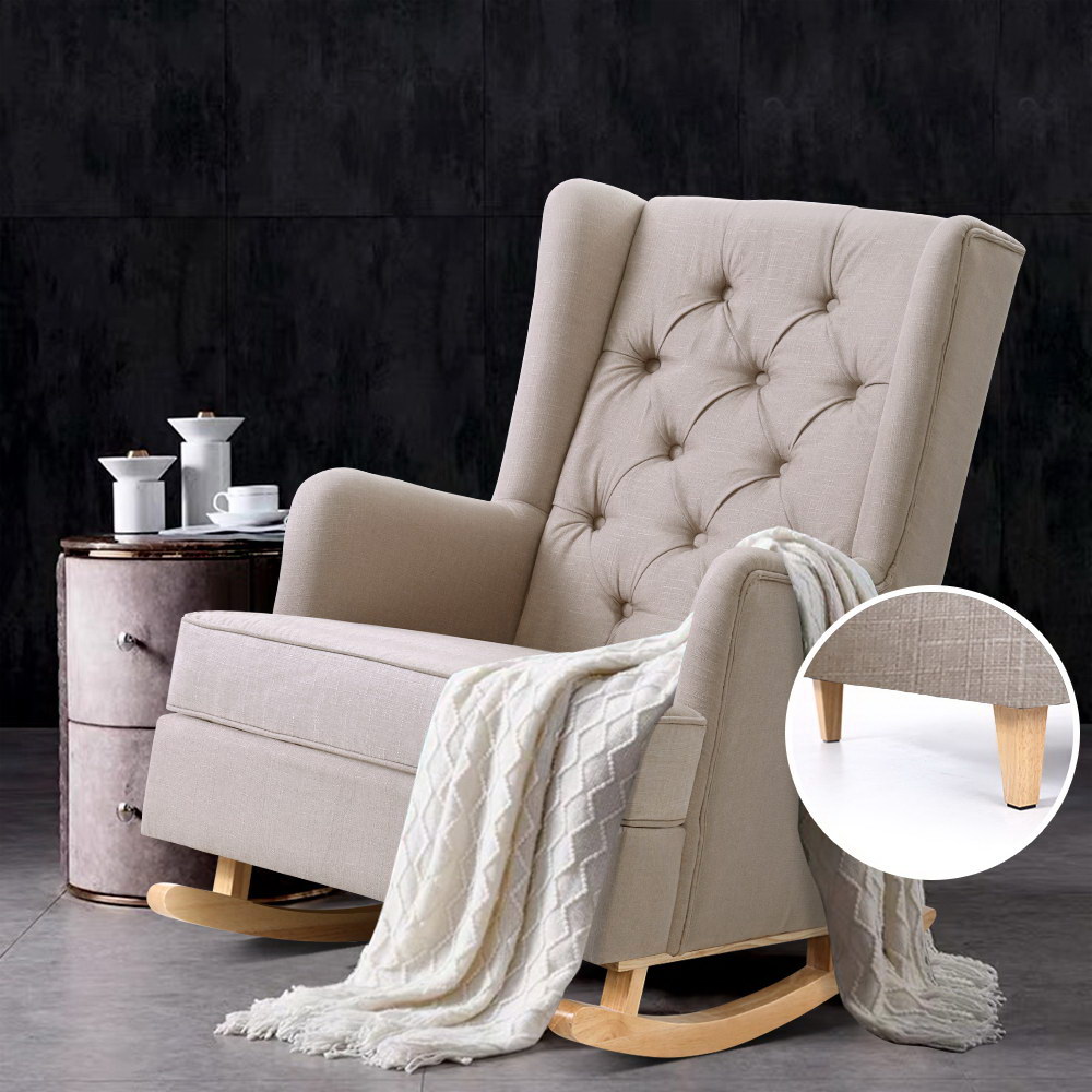 Buy Artiss Rocking Chair Armchair Linen Fabric Beige Gaia MyDeal