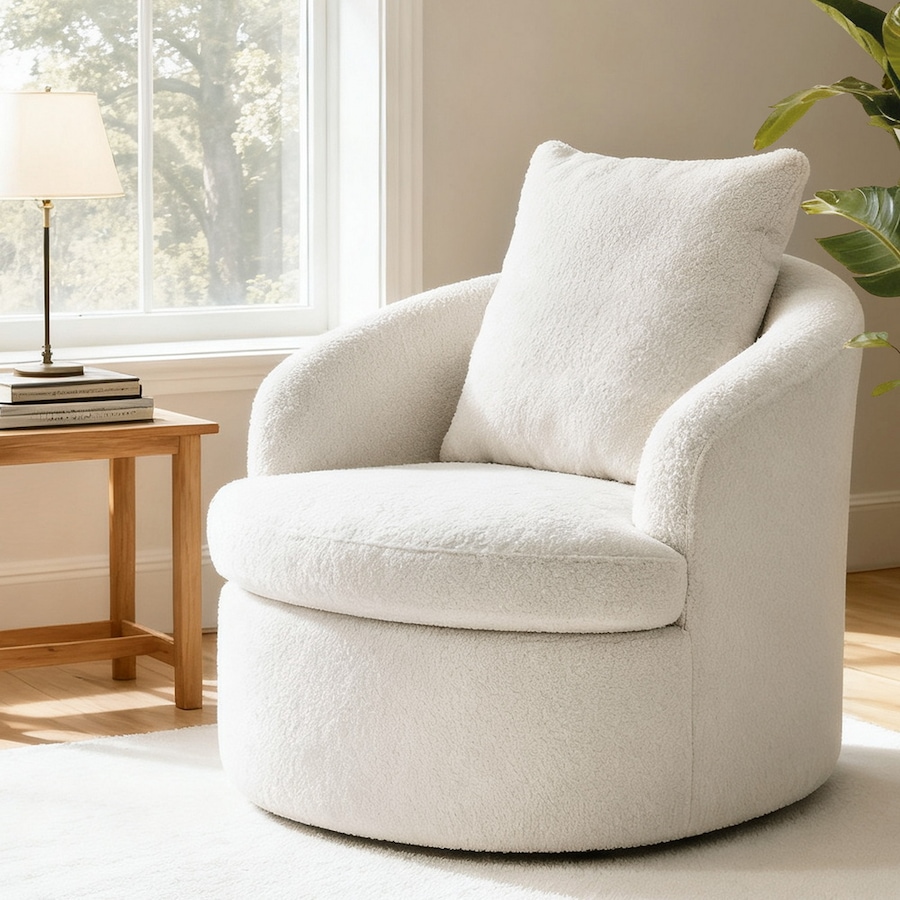 Artiss Swivel Chair Round Armchair Extra Pillow White