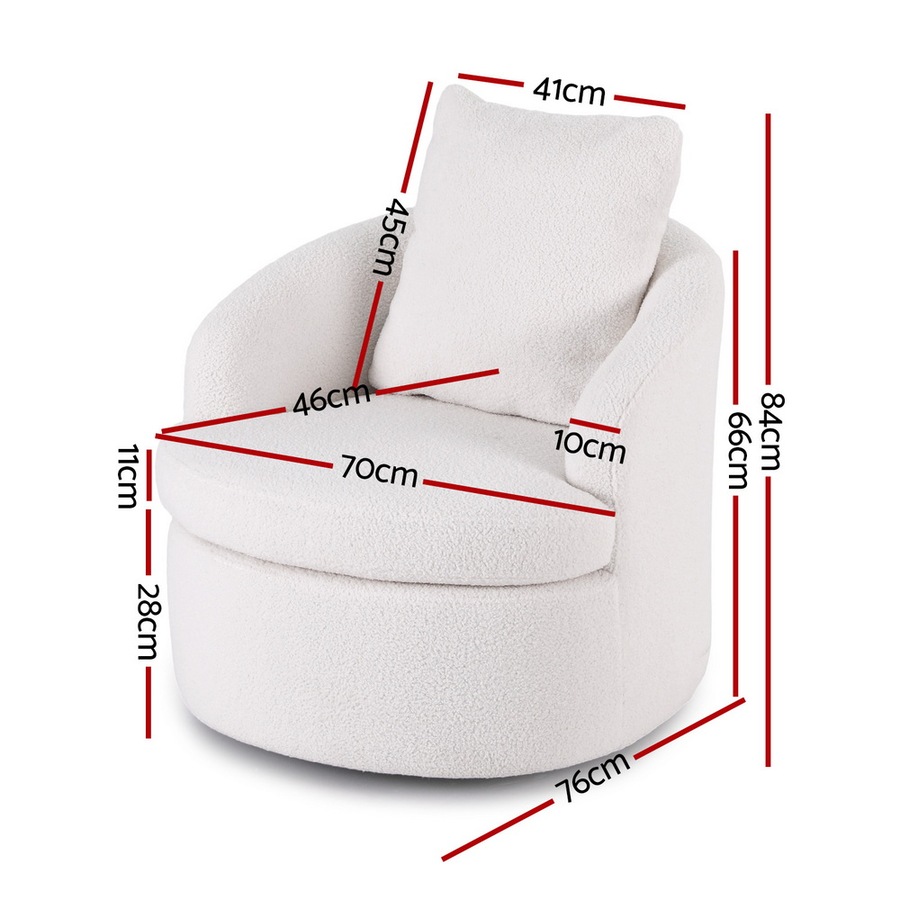 Artiss Swivel Chair Round Armchair Extra Pillow White