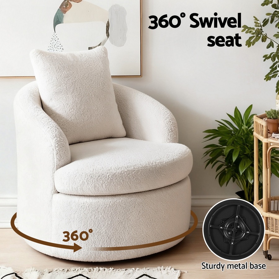 Artiss Swivel Chair Round Armchair Extra Pillow White
