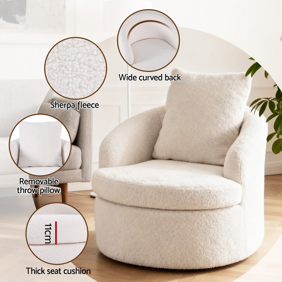 Artiss Swivel Chair Round Armchair Extra Pillow White
