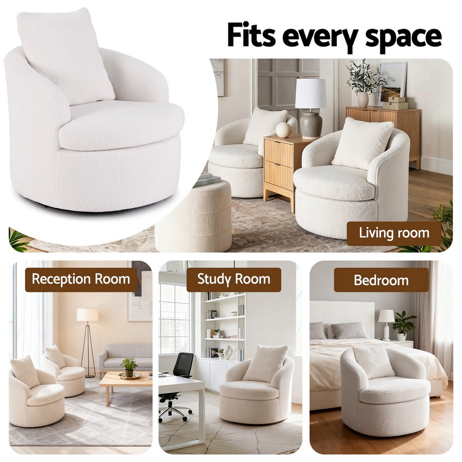 Artiss Swivel Chair Round Armchair Extra Pillow White