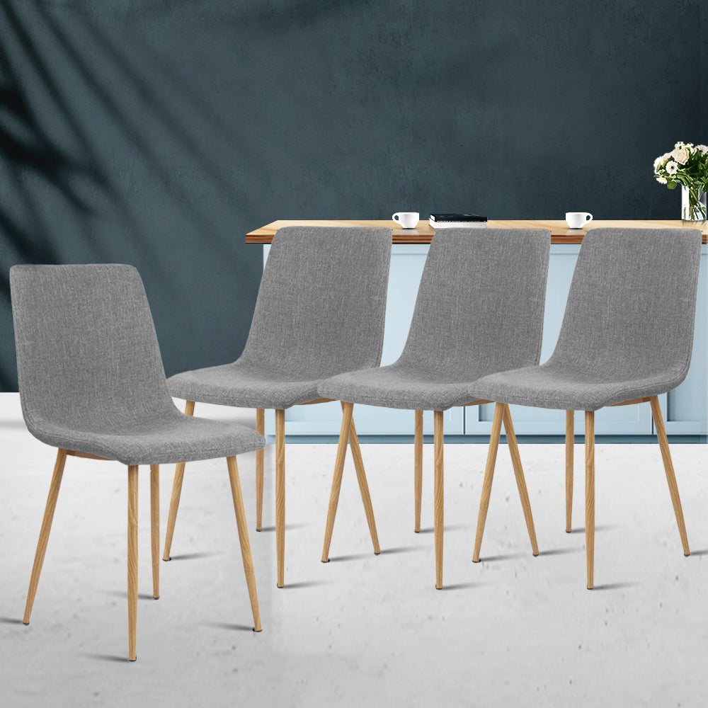 4x Artiss Dining Chairs Modern Armchair Fabric Seat Cafe Kitchen Iron Legs Grey