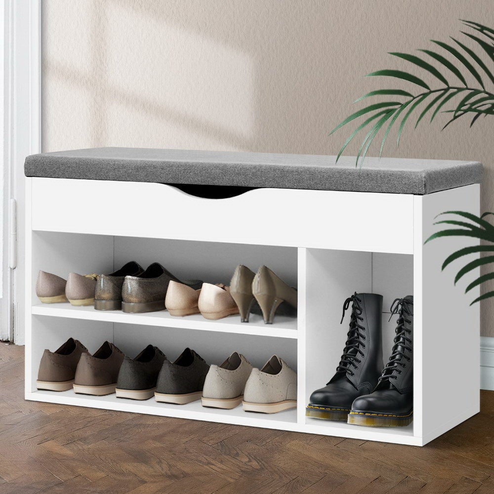 Artiss Shoe Cabinet Bench Hidden Storage Shoes Rack - White