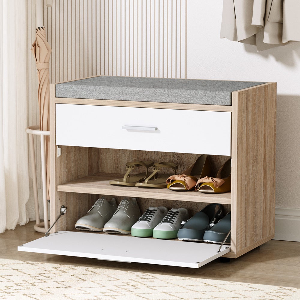 Artiss Shoe Cabinet Bench Shoes Storage Fabric Seat Wooden Rack
