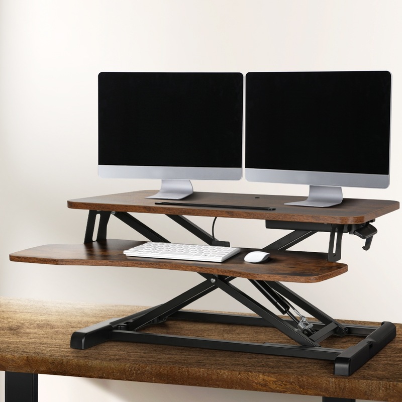 Buy Artiss Standing Desk Riser Height Adjustable Rustic Brown 80CM MyDeal