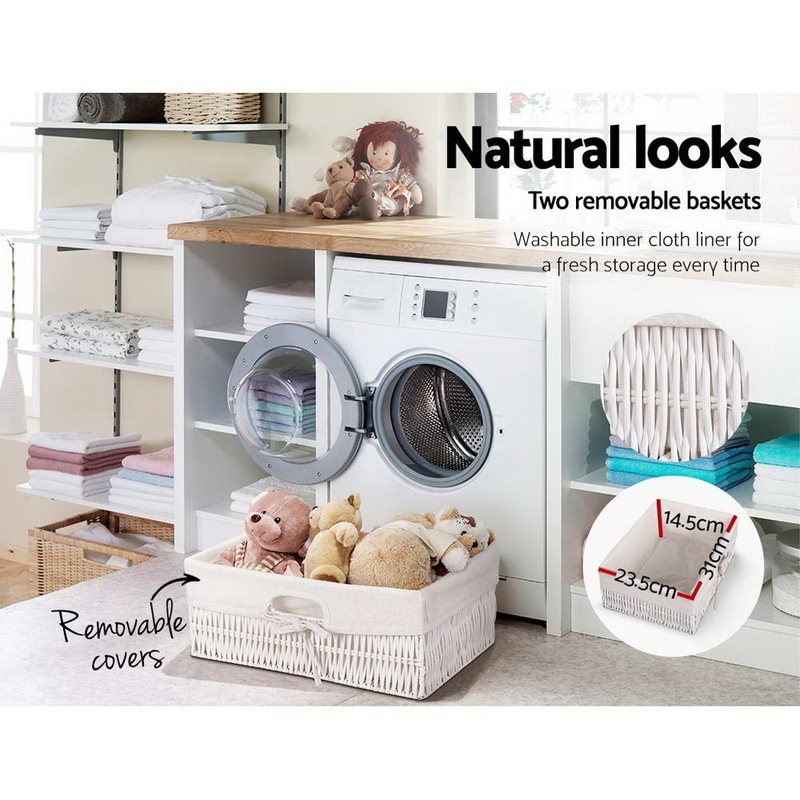 Artiss Bedside Tables Drawers Side Table Basket Bedroom Storage Cabinet White 9350062253175 Artiss Bedside Tables Drawers Side, White Wood Side Table With Baskets