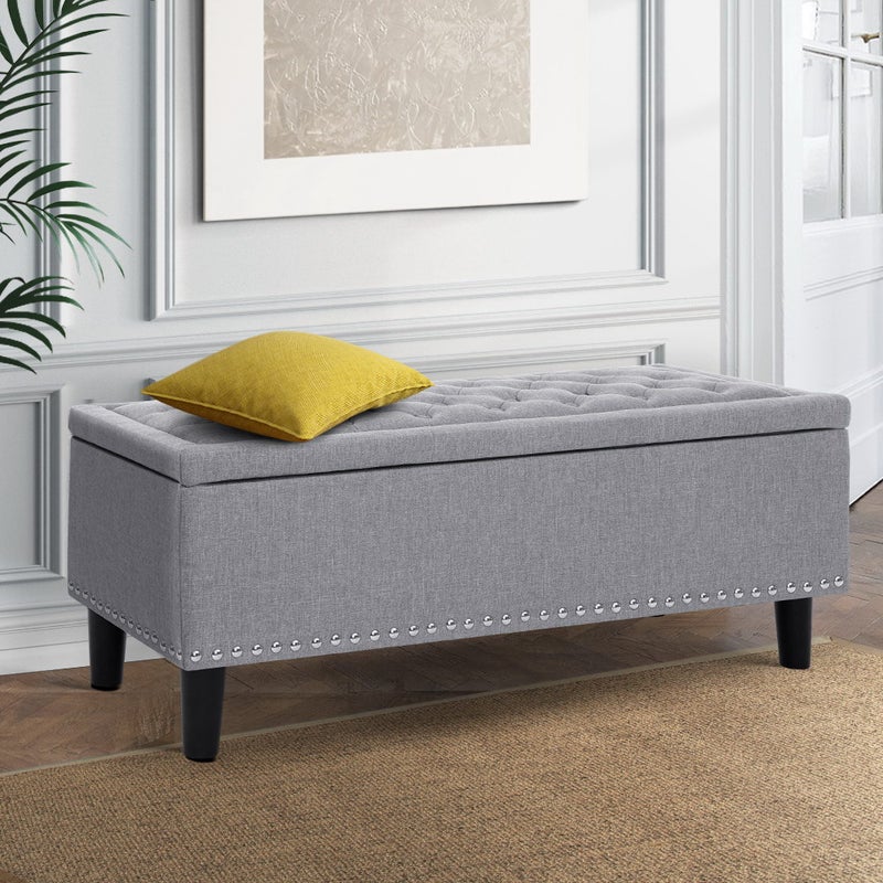 Artiss Storage Ottoman Blanket Box Linen Foot Stool Rest Chest Couch Grey