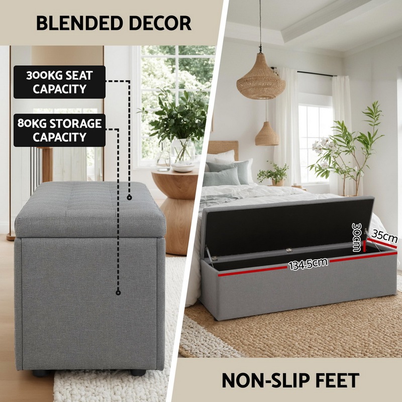 Buy Artiss Storage Ottoman Blanket Box 140cm Linen Grey - MyDeal