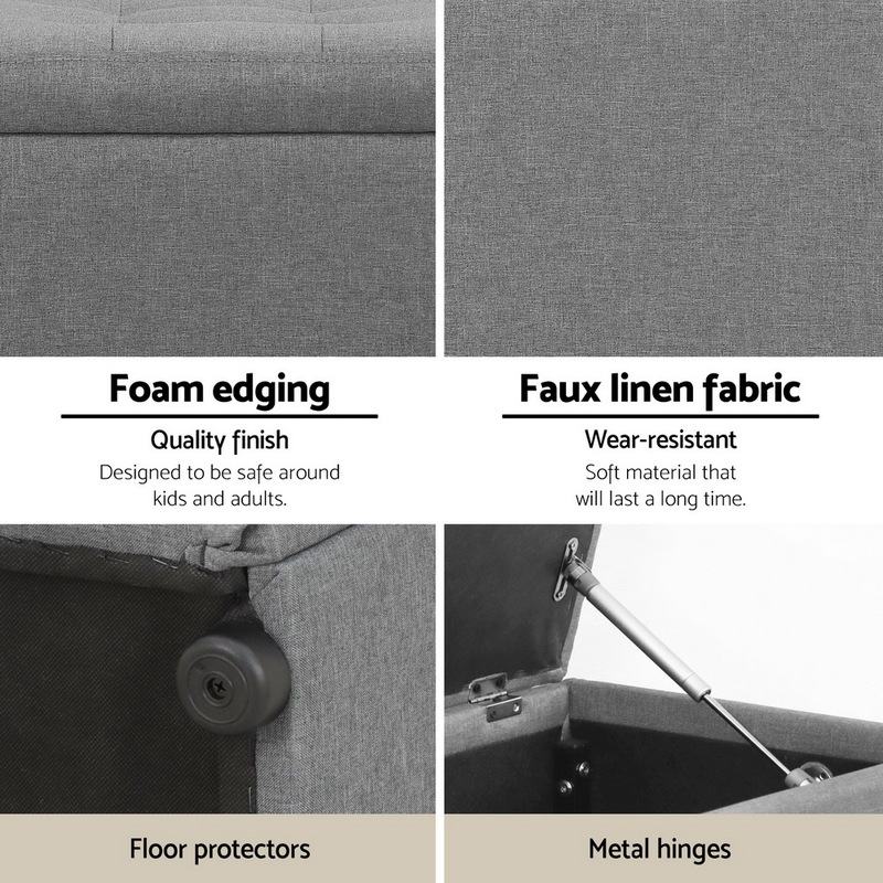 Buy Artiss Storage Ottoman Blanket Box Grey LARGE Fabric Rest Chest Toy