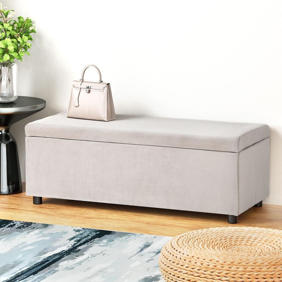 1x Artiss Storage Ottoman Coffee Table 97cm Velvet Taupe