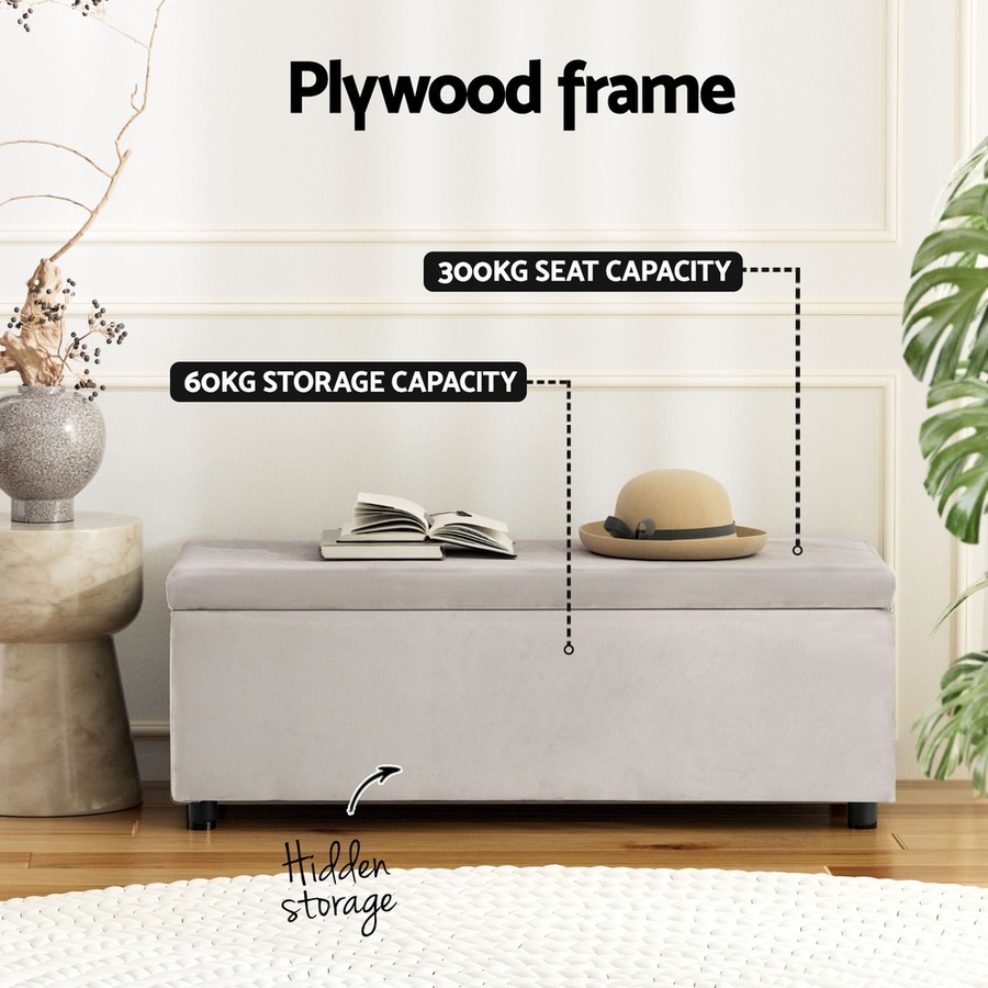 1x Artiss Storage Ottoman Coffee Table 97cm Velvet Taupe