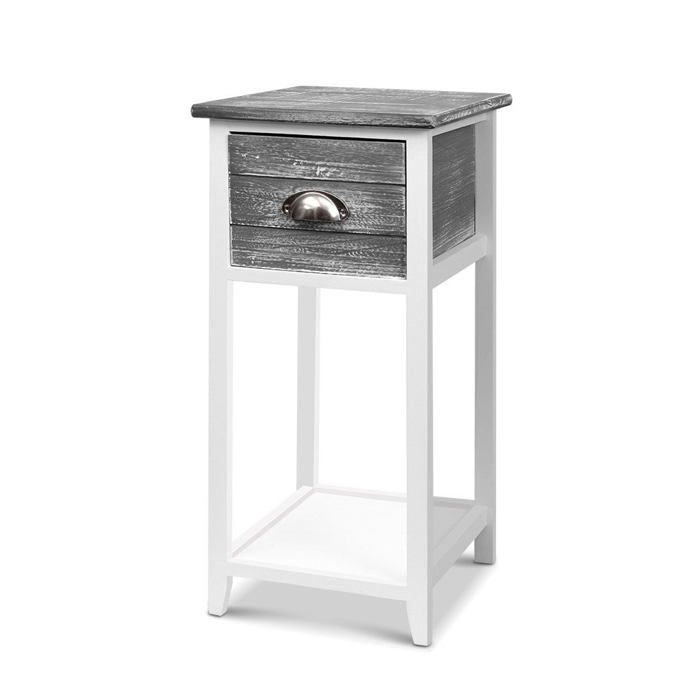 Artiss Thyme Vintage Bedside Table 1 Drawer Nightstand (Grey White)