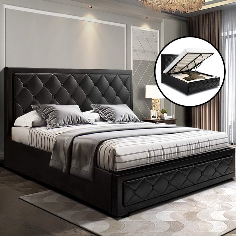 Artiss Queen Size Gas Lift Bed Frame, Artiss Queen Size Wooden Upholstered Bed Frame Headboard Grey