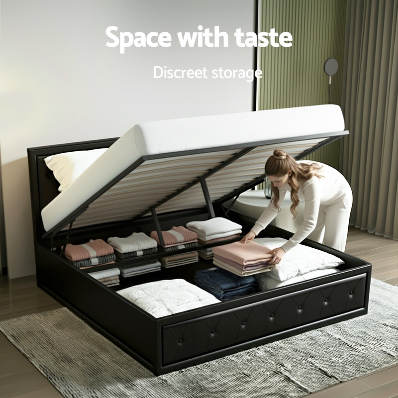 Buy Artiss Bed Frame Queen Size Gas Lift Black Tiyo MyDeal