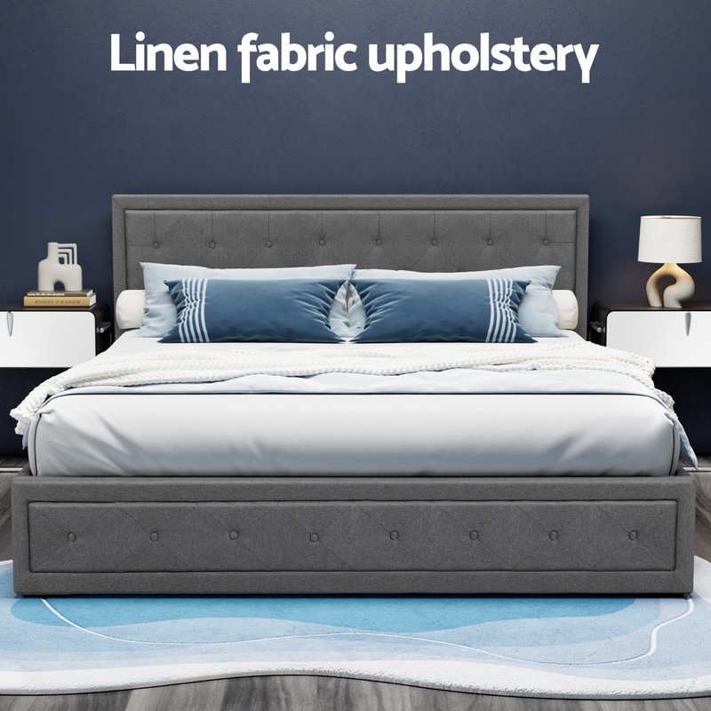 artiss king size gas lift bed frame base with storage mattress grey fabric tiyo buy king size bed frame 9355720057843