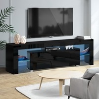 Artiss TV Cabinet 160cm LED Entertainment Unit Stand w/ Glass Shelf Modern Media Console Black