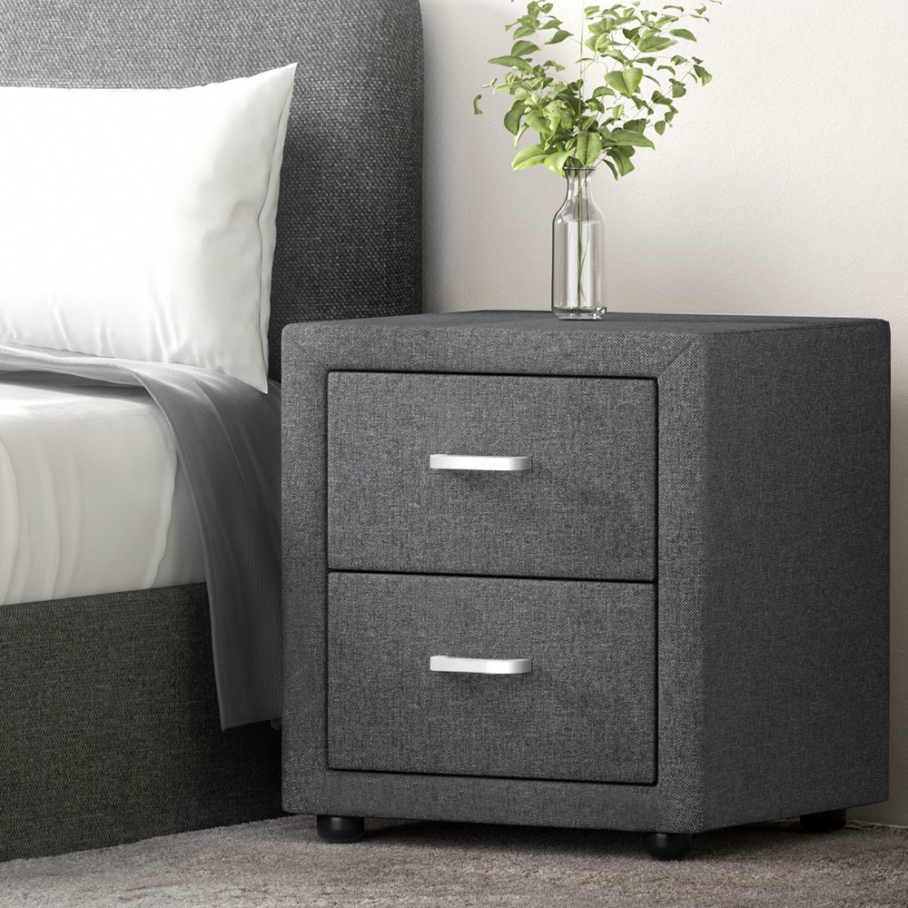 Artiss Bedside Table Leather Fabric Side Table Nightstand Storage 2 Drawers