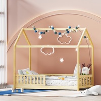 198x100 Artiss Bed Frame Wooden Kids House Frame Oak ROCK