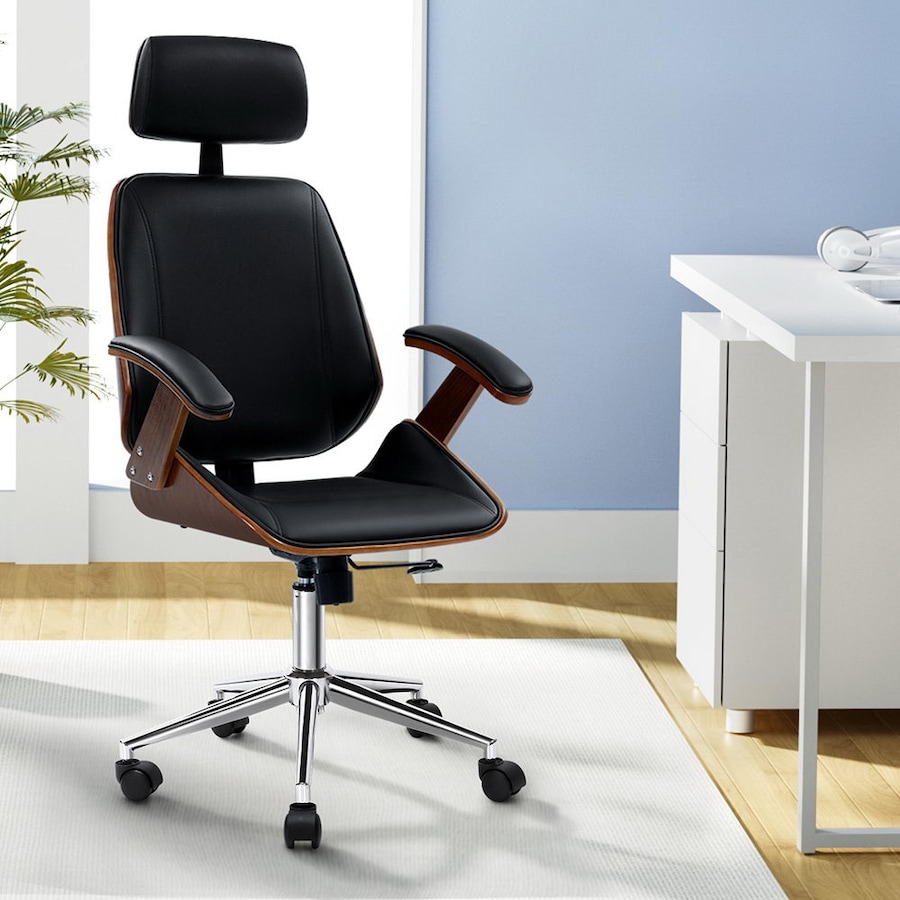 Artiss Office Chair Computer Chairs Bentwood PU Leather Seat Black